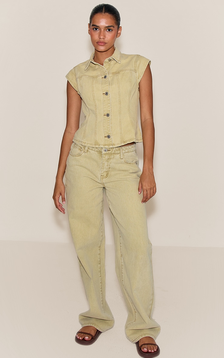 Washed Light Sage Mid Rise Straight Leg Jeans | Denim
