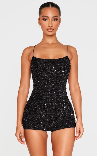 Petite Combishort texturé noir à sequins