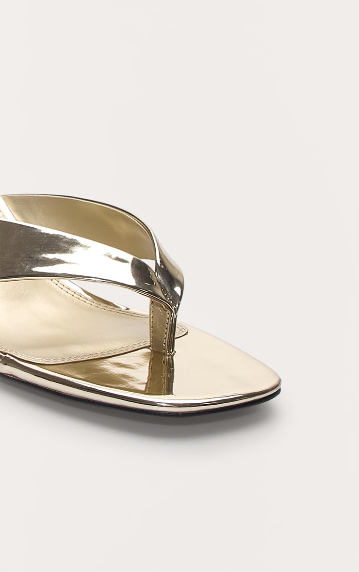 Gold Pu Round Toe Thong Mid Block Heeled Mules image 4