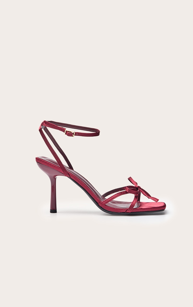 Plum Satin Bow Detail Open Toe Heeled Sandal image 1