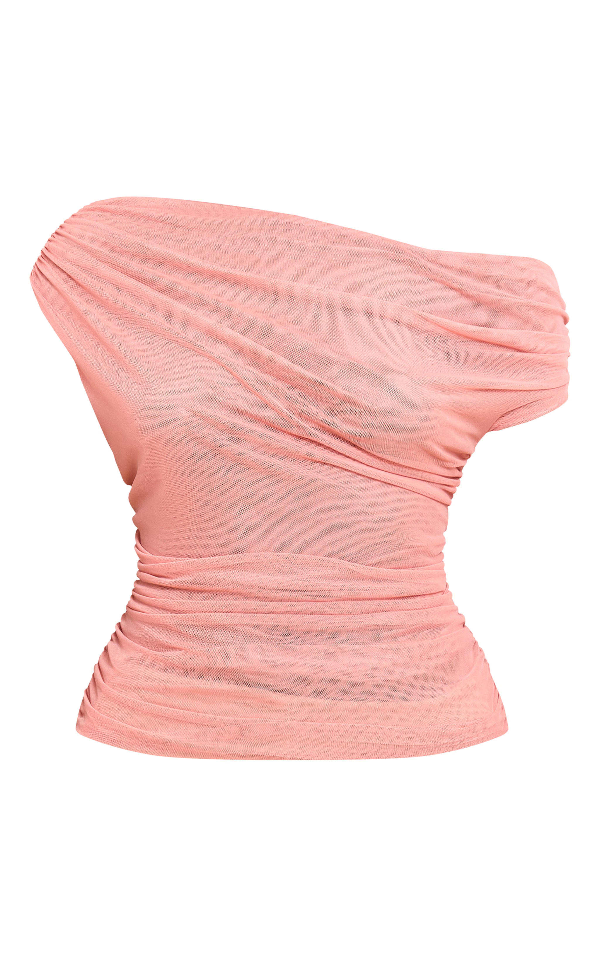 Blush Pink Double Layer Mesh Ruched Detail Asymmetric image 5