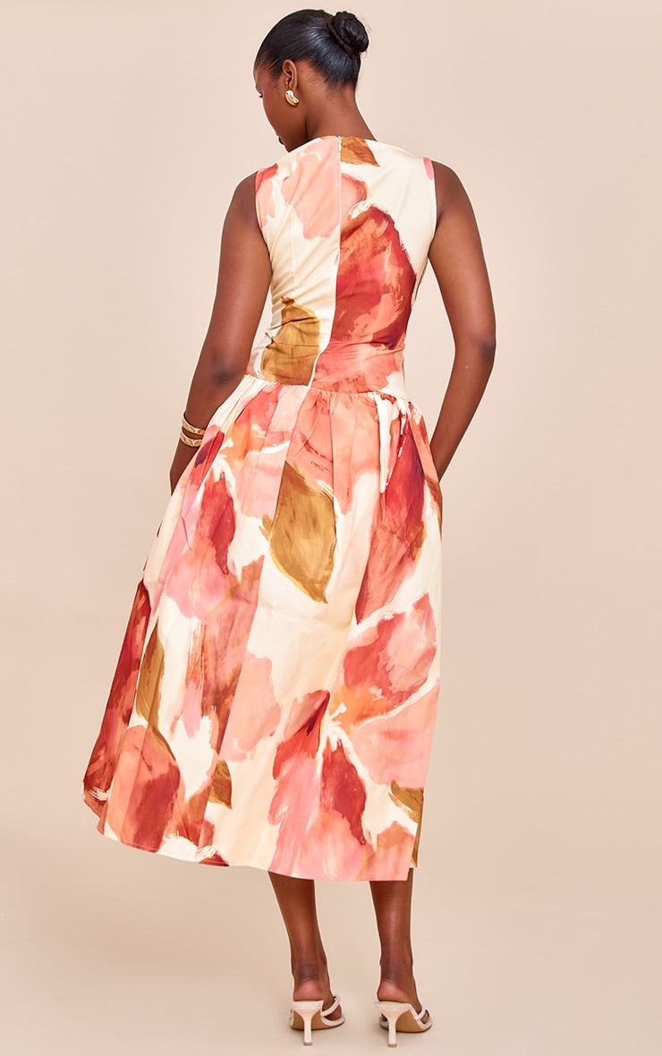 Pink Floral Print Dropped Waist Midaxi Dress image 2