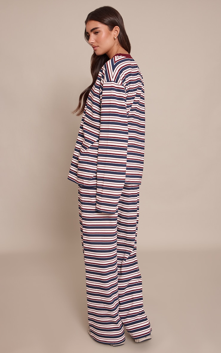 Pantalon large bordeaux à rayures et cordons ajustables image 3