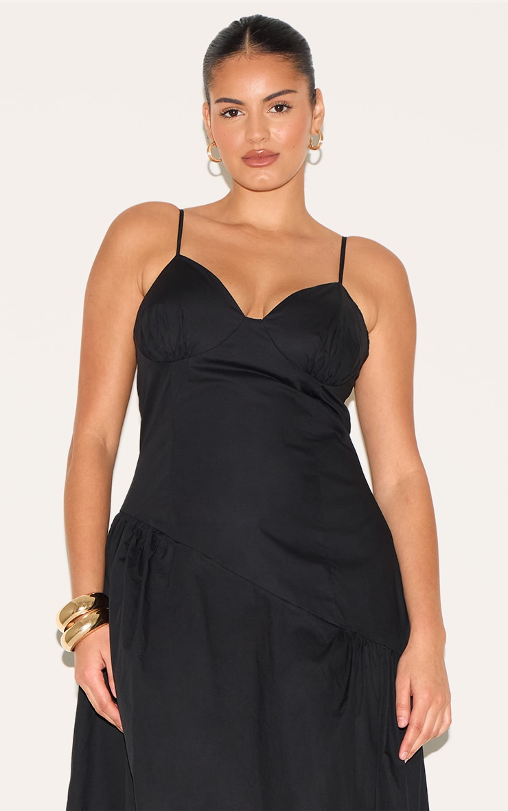 Plus Black Plunge Asymmetric Detail Midaxi Dress image 4