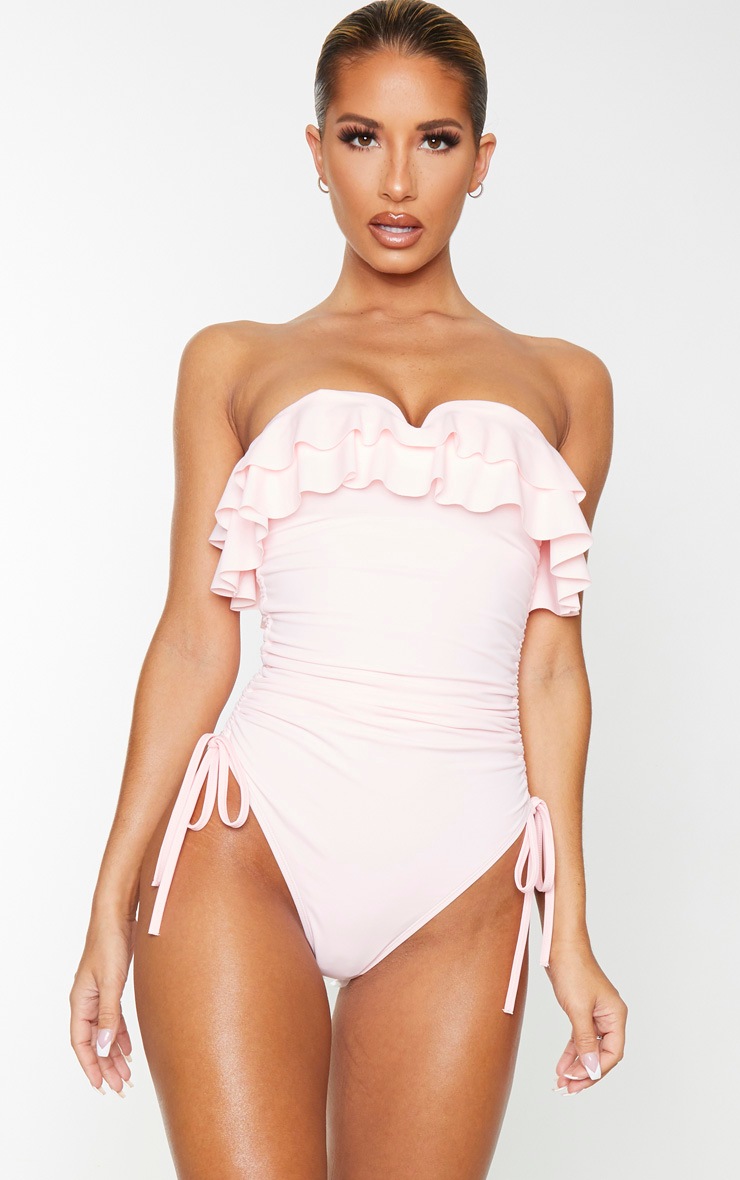 Baby Pink Frill Ruched Side Swimsuit