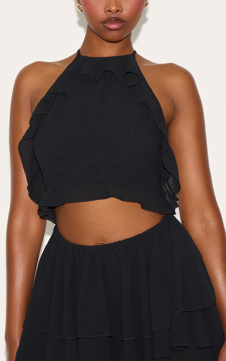 Black Halterneck Frill Cut Out Shift Dress image 4