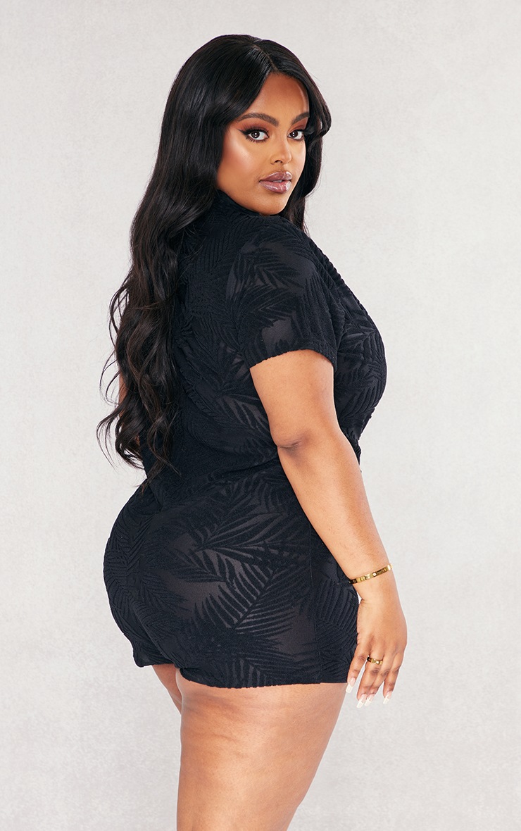 Plus Black Embossed Towelling Playsuit image 2