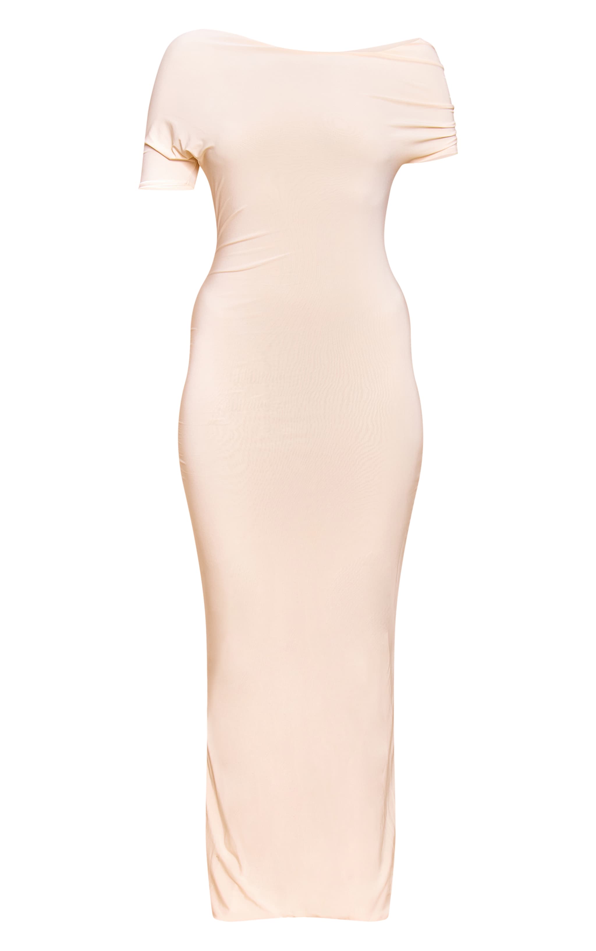 Butter Yellow Double Layer Slinky Asymmetric Ruched Sleeve Maxi Dress image 5