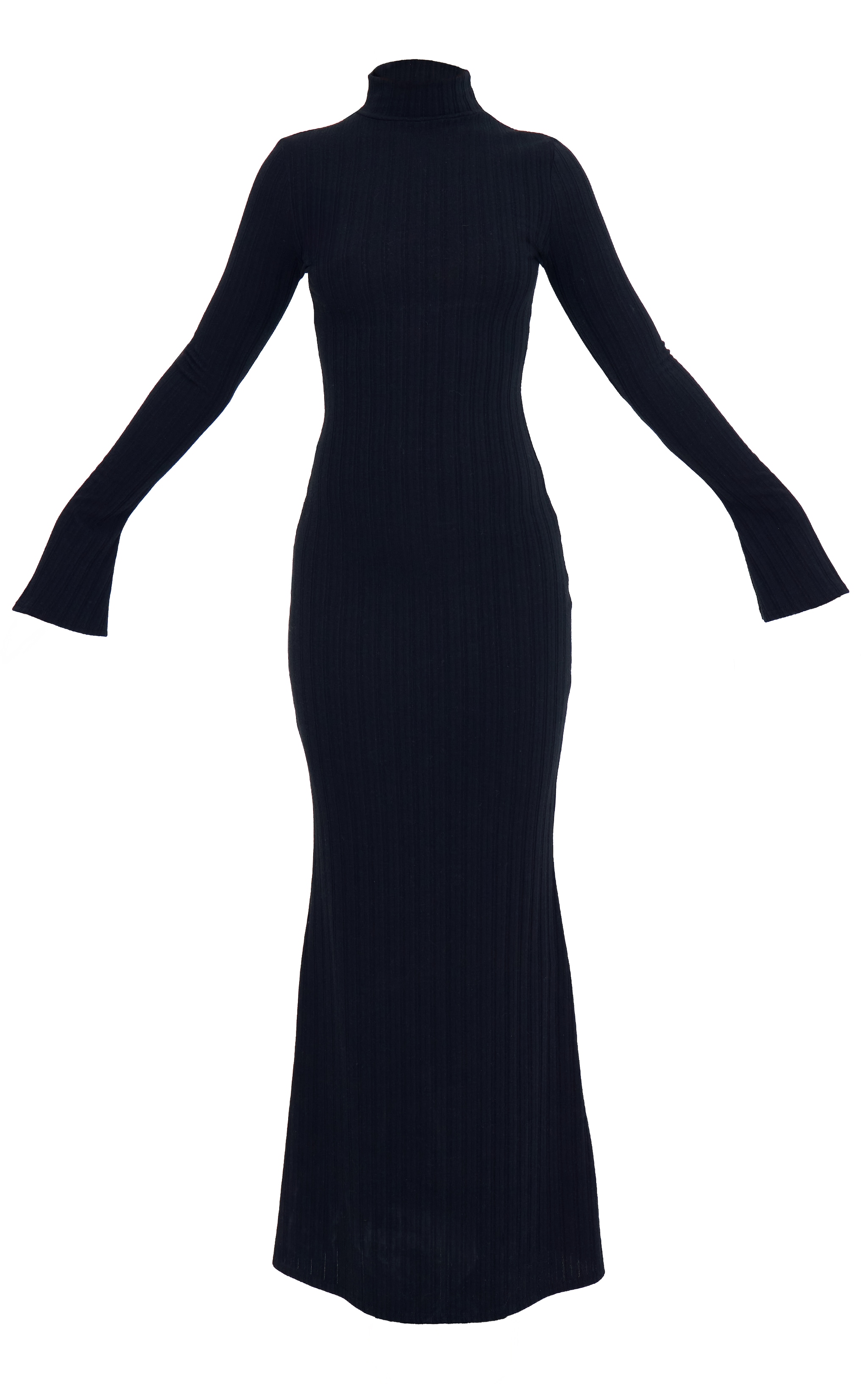 Black Rib High Neck Long Sleeve Maxi Dress image 5