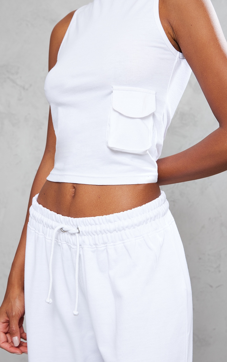 White Pocket Detail Longline Sleeveless Top image 4