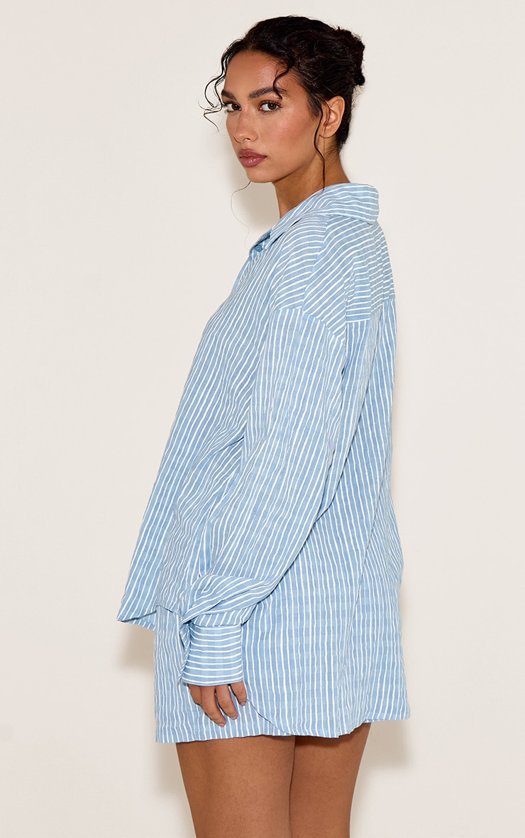 Blue Striped Linen Long Sleeve Shirt image 2