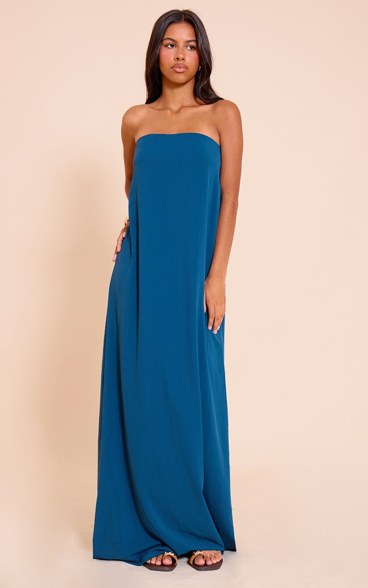 Petite Teal Floaty Woven Bandeau Maxi Dress image 1