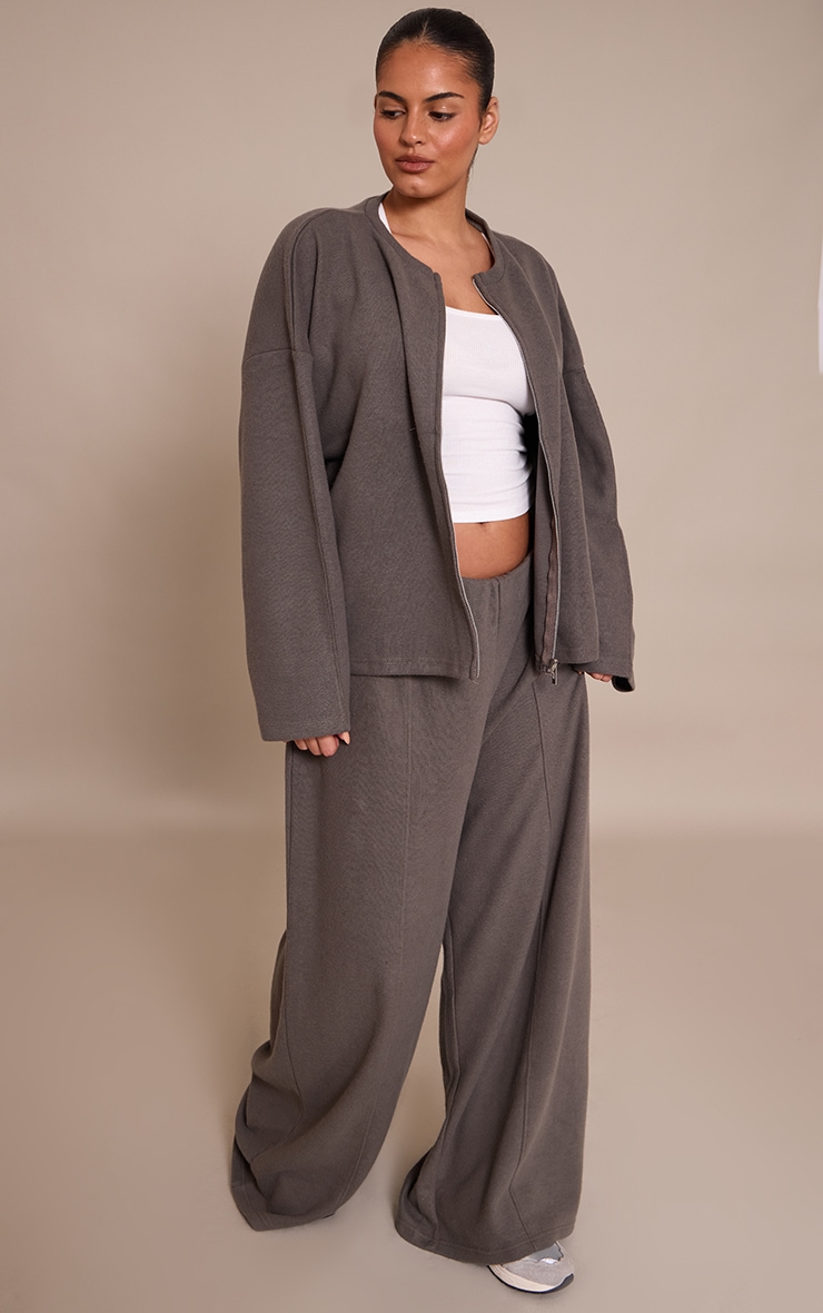 Plus Charcoal Soft Touch Zip Through Sweatshirt image 3