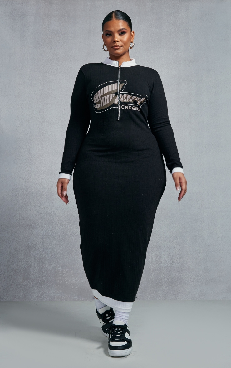 Plus Black Plus Black Rib Zip Up Midi Dress Plus Size