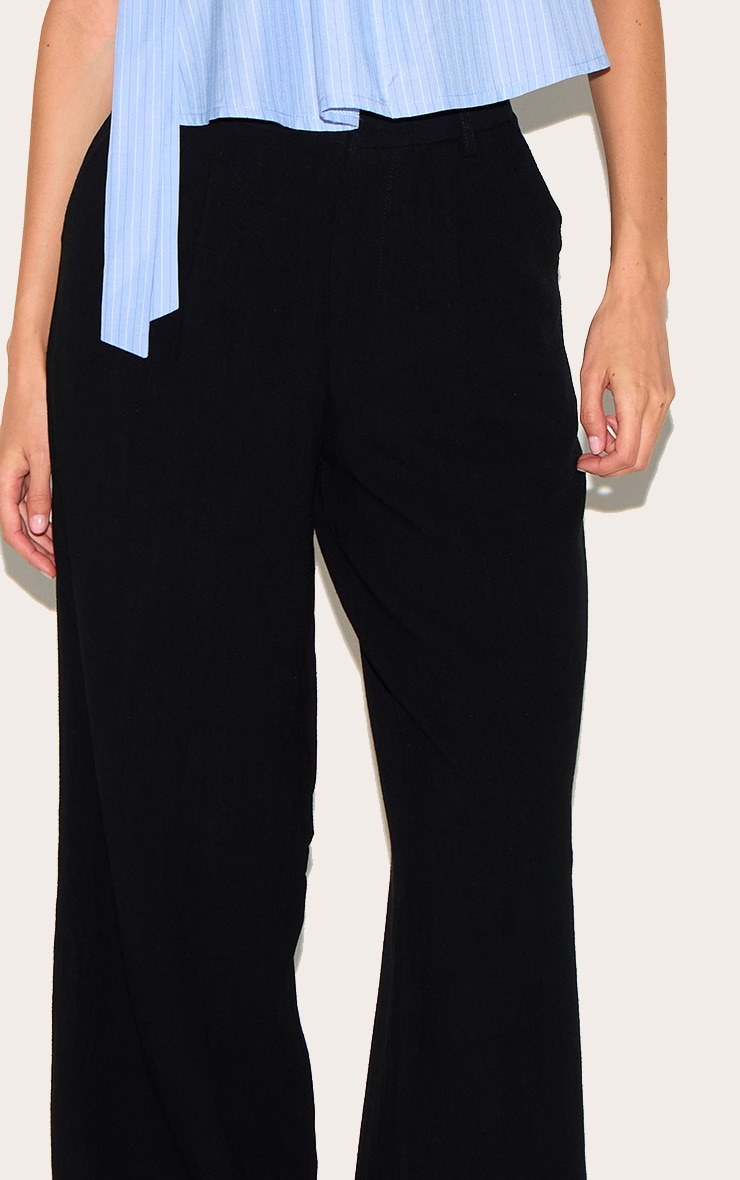 Black Linen Blend Tailored Straight Leg Pants image 4