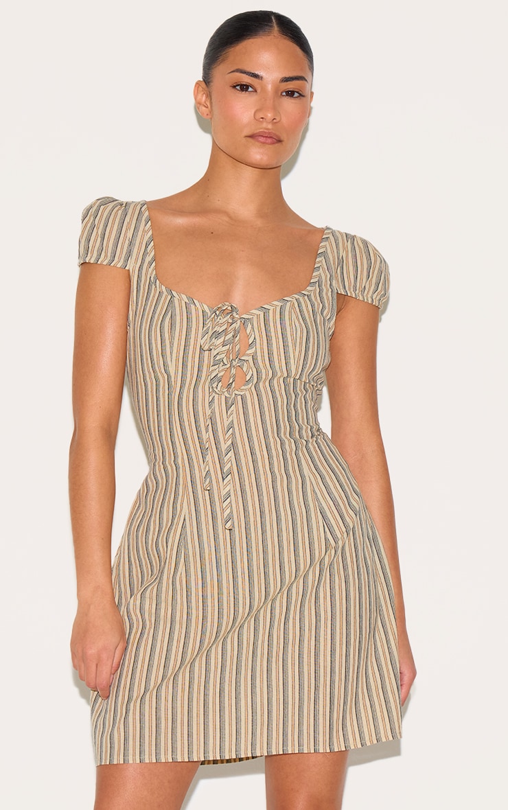 Petite Stone Striped Front Tie Mini Dress image 1