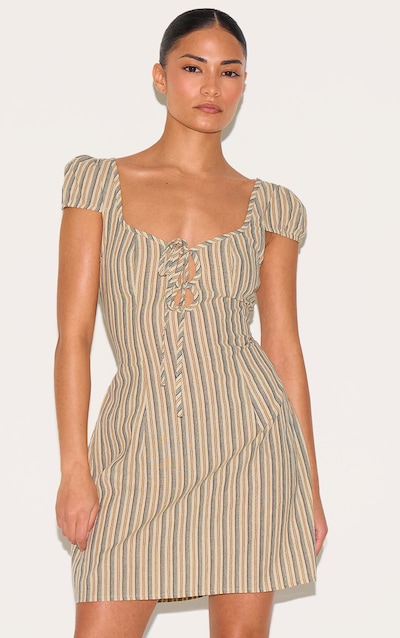 Petite Stone Striped Front Tie Mini Dress