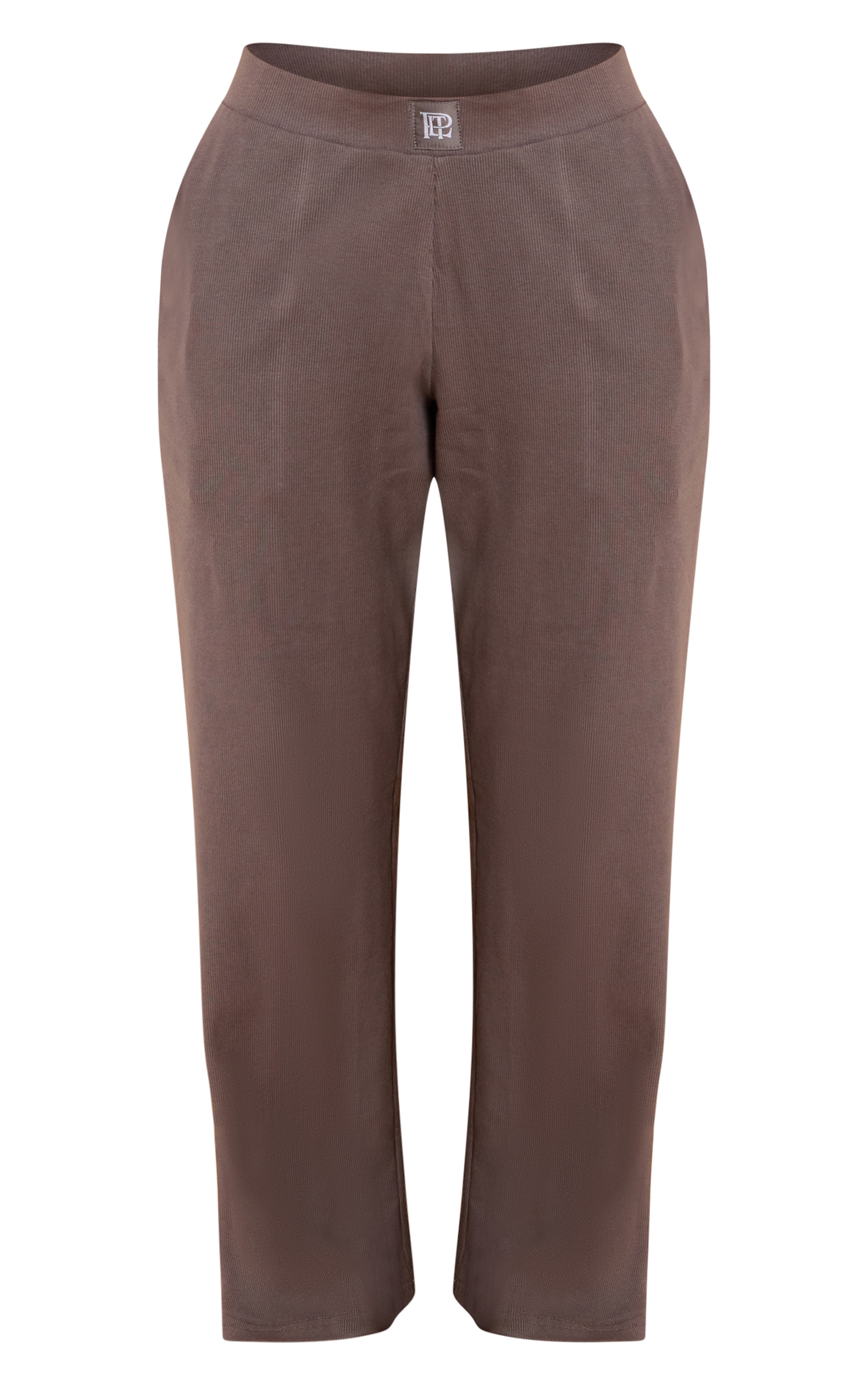 PrettyLittleThing Taupe Sleep Rib Tonal Elastic Wide Leg Pants image 5