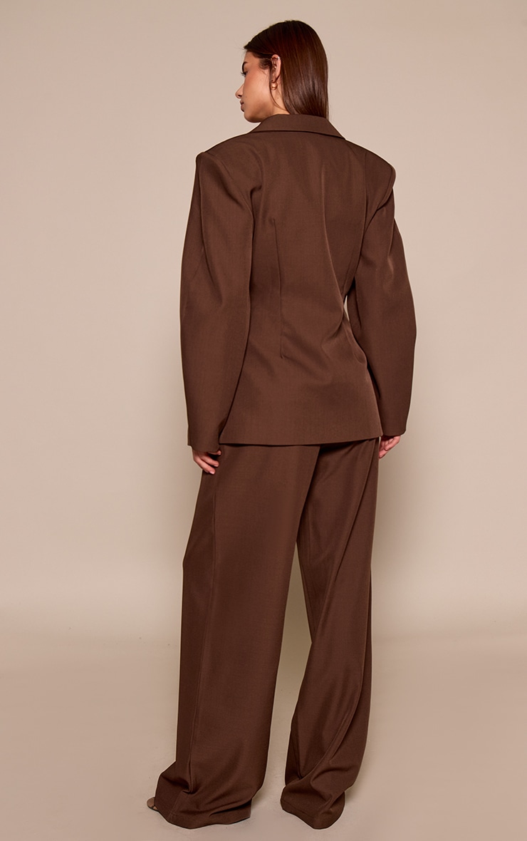 Dark Brown Woven High Waist Tailored Pants image 3