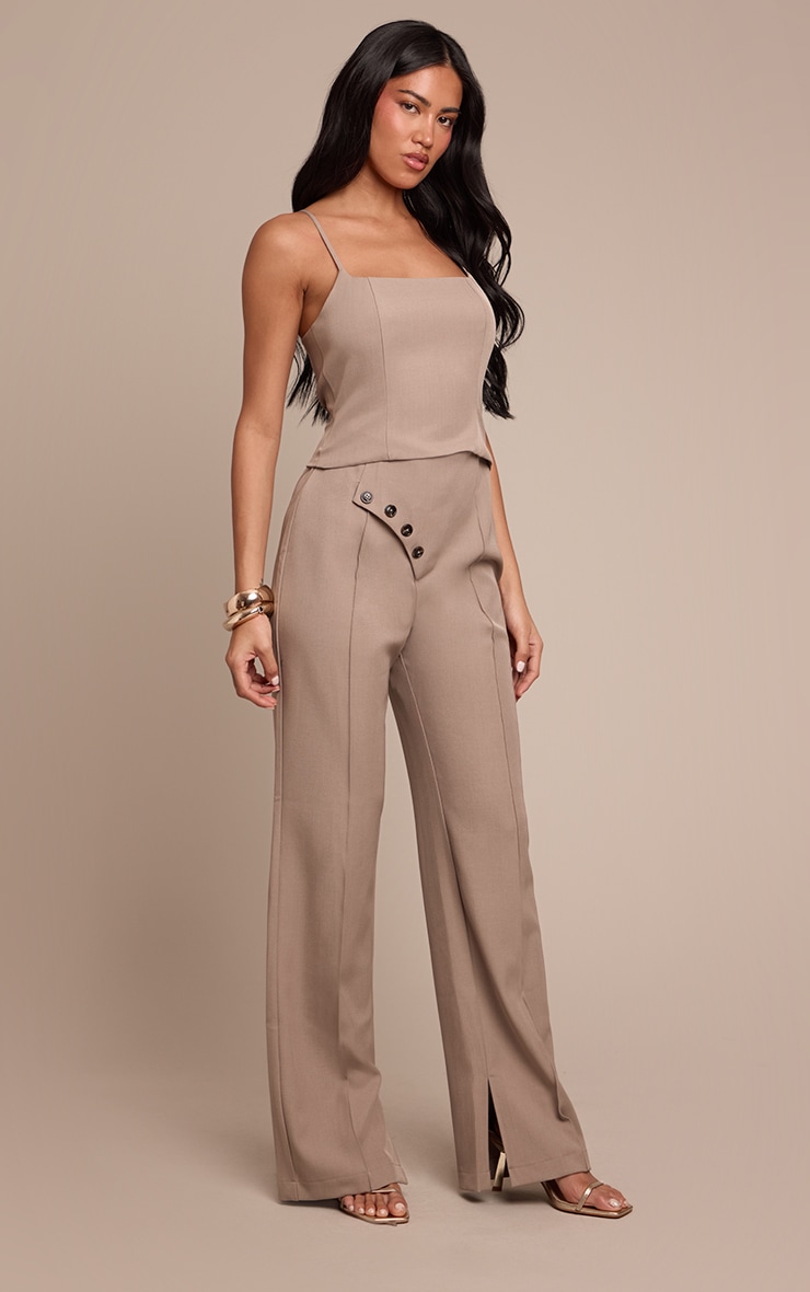 Grey Woven Tailored Button Detail Straight Leg Jumpsuit image 3