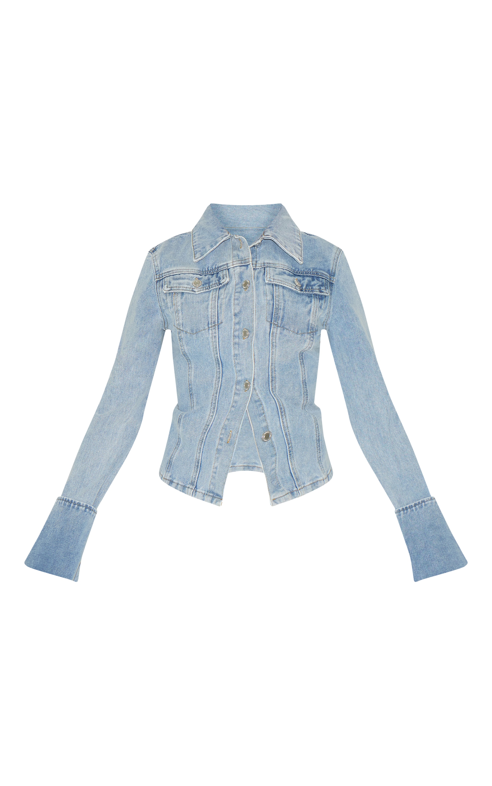 Petite Blue Fitted Seam Detail Denim Jacket image 5