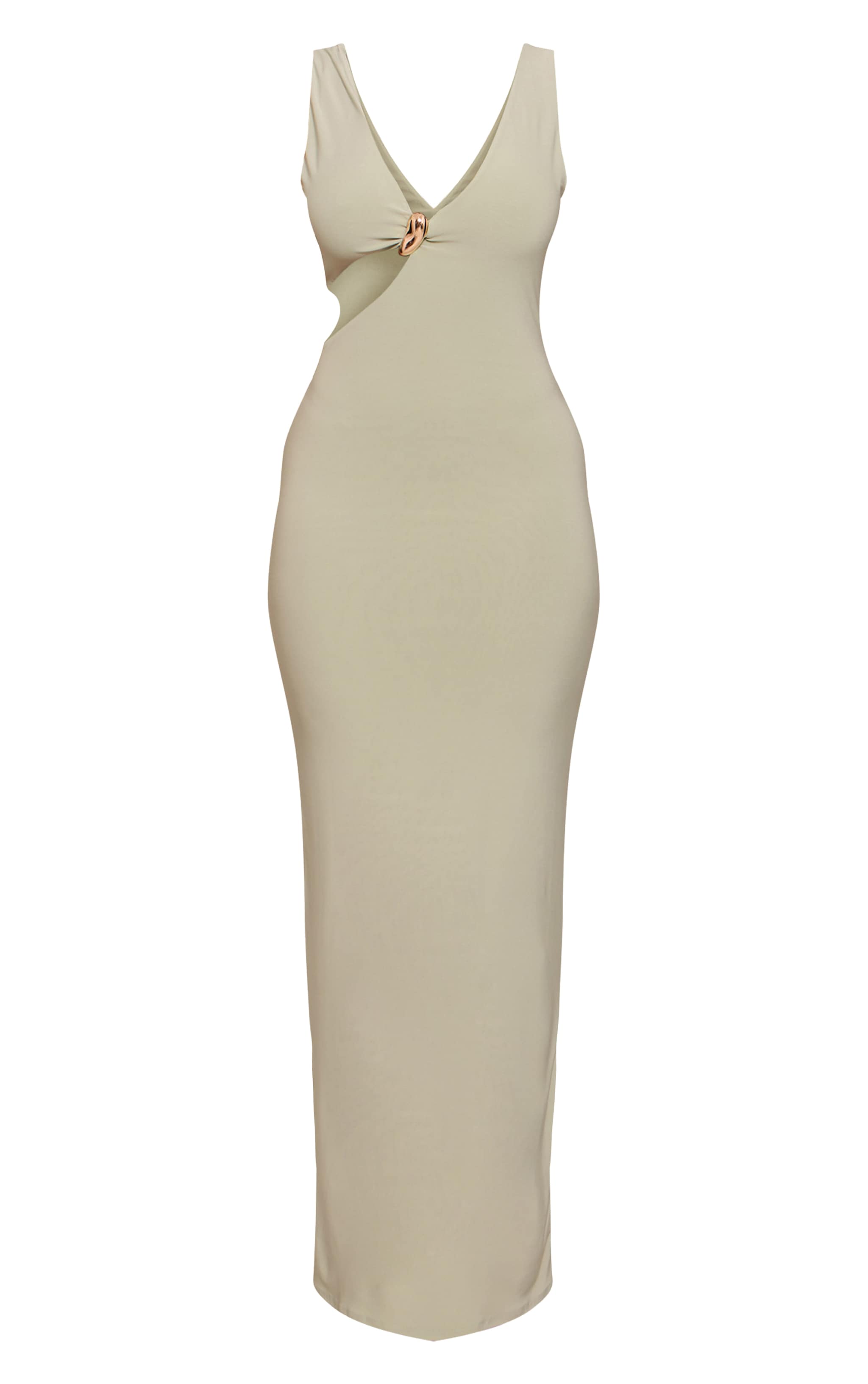 Shape Robe longue sauge découpé devant à décolleté et empiècement doré image 5