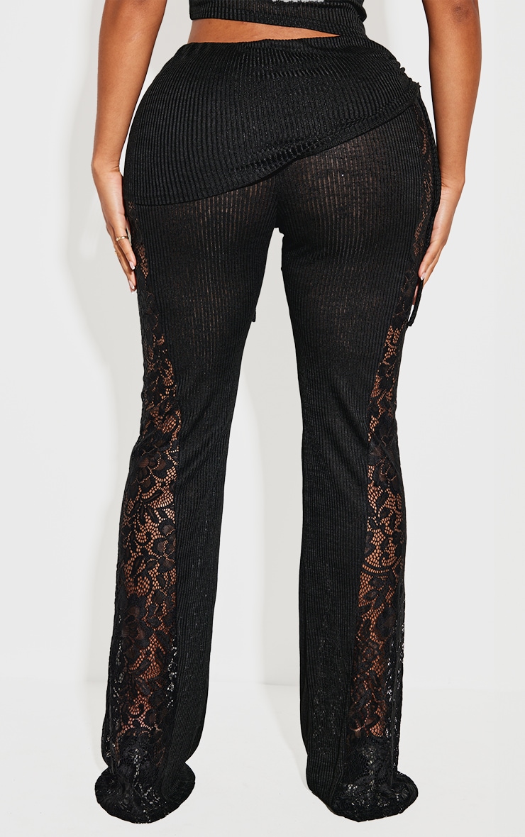 Shape Black Fold Over Ribbed Pant With Side Panel Detail image 3