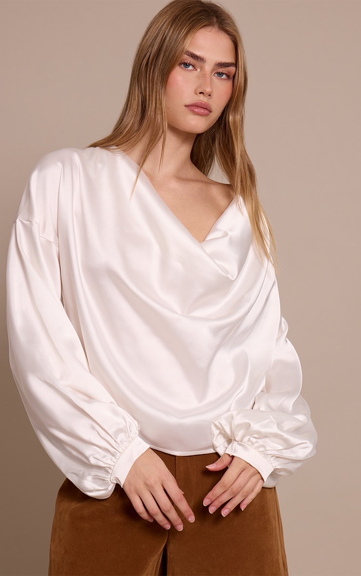 White Satin Long Sleeve Blouse image 4