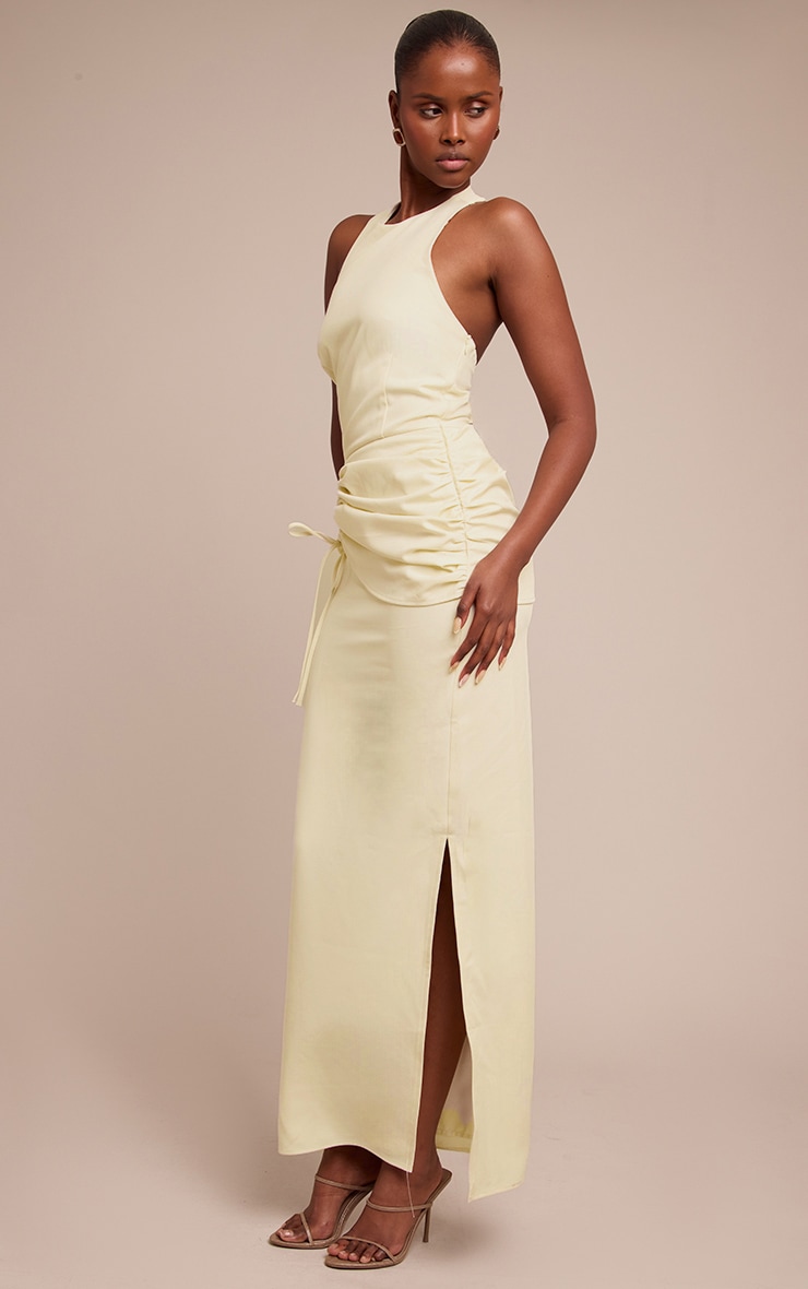 Cream Racer Ruched Maxi Dress image 3