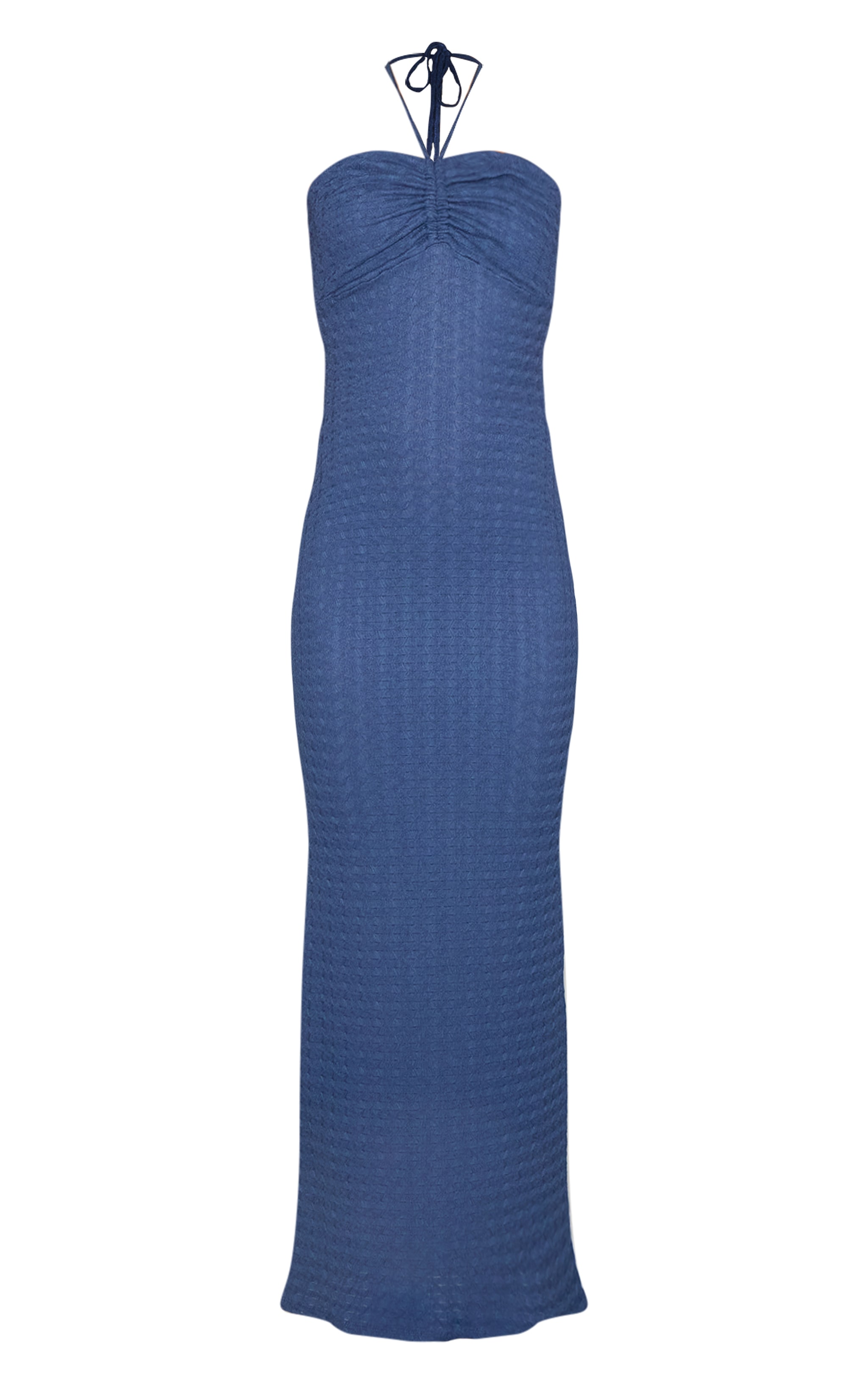 Navy Textured Halterneck Maxi Dress image 5