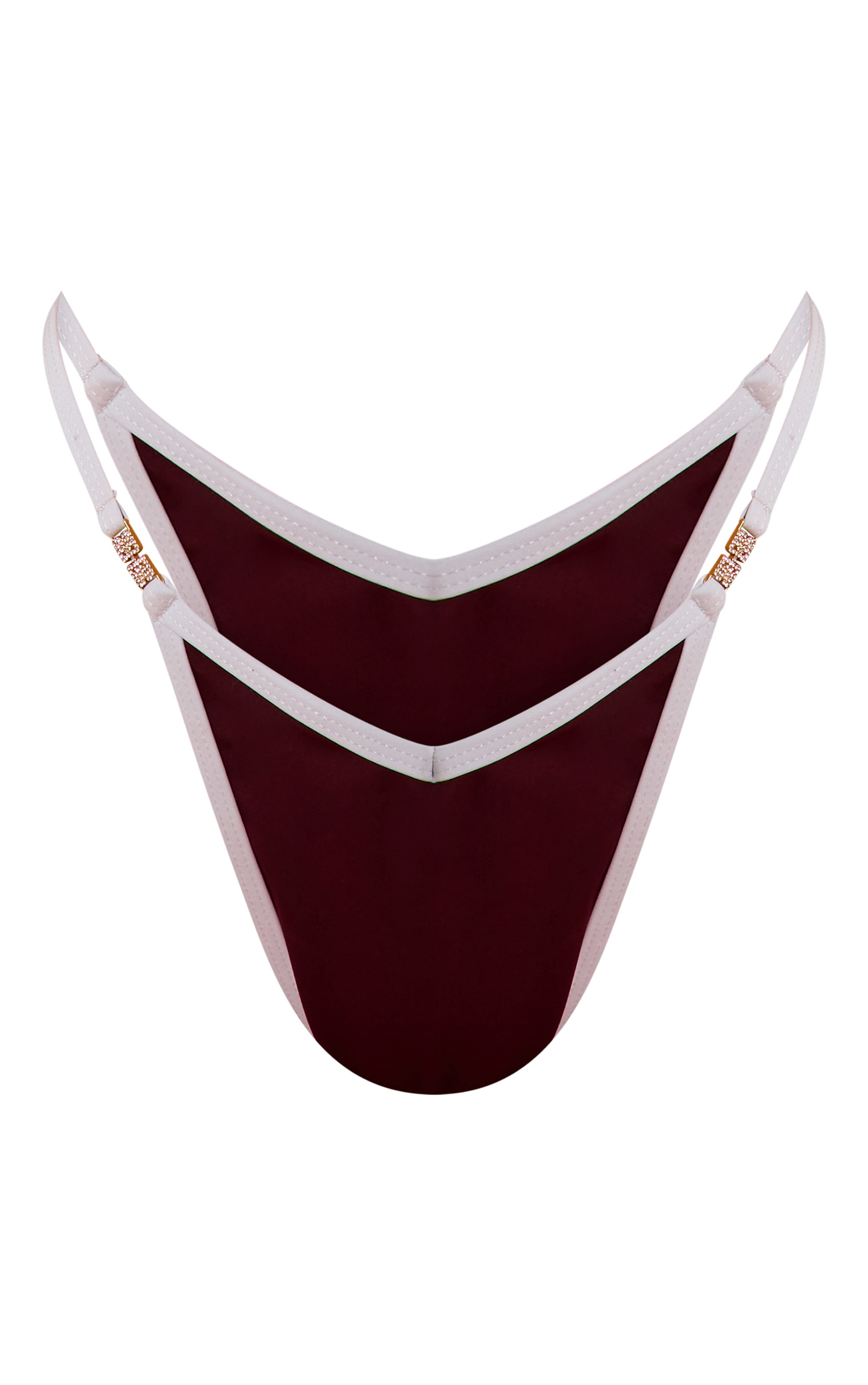 Dark Plum Contrast Binding Thong Bikini Bottoms image 5