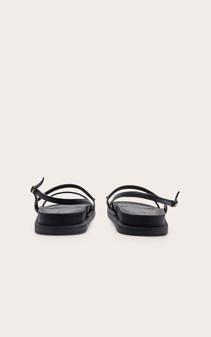 Black Pu Round Toe Gold Strap Footbed Sandals image 4