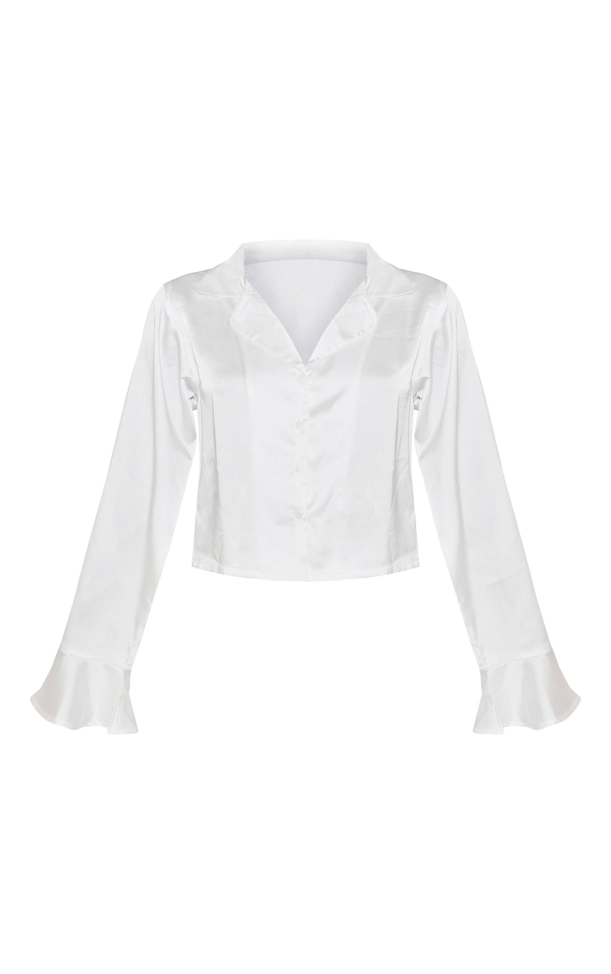 White Flute Sleeve Satin Short Pj Set image 5