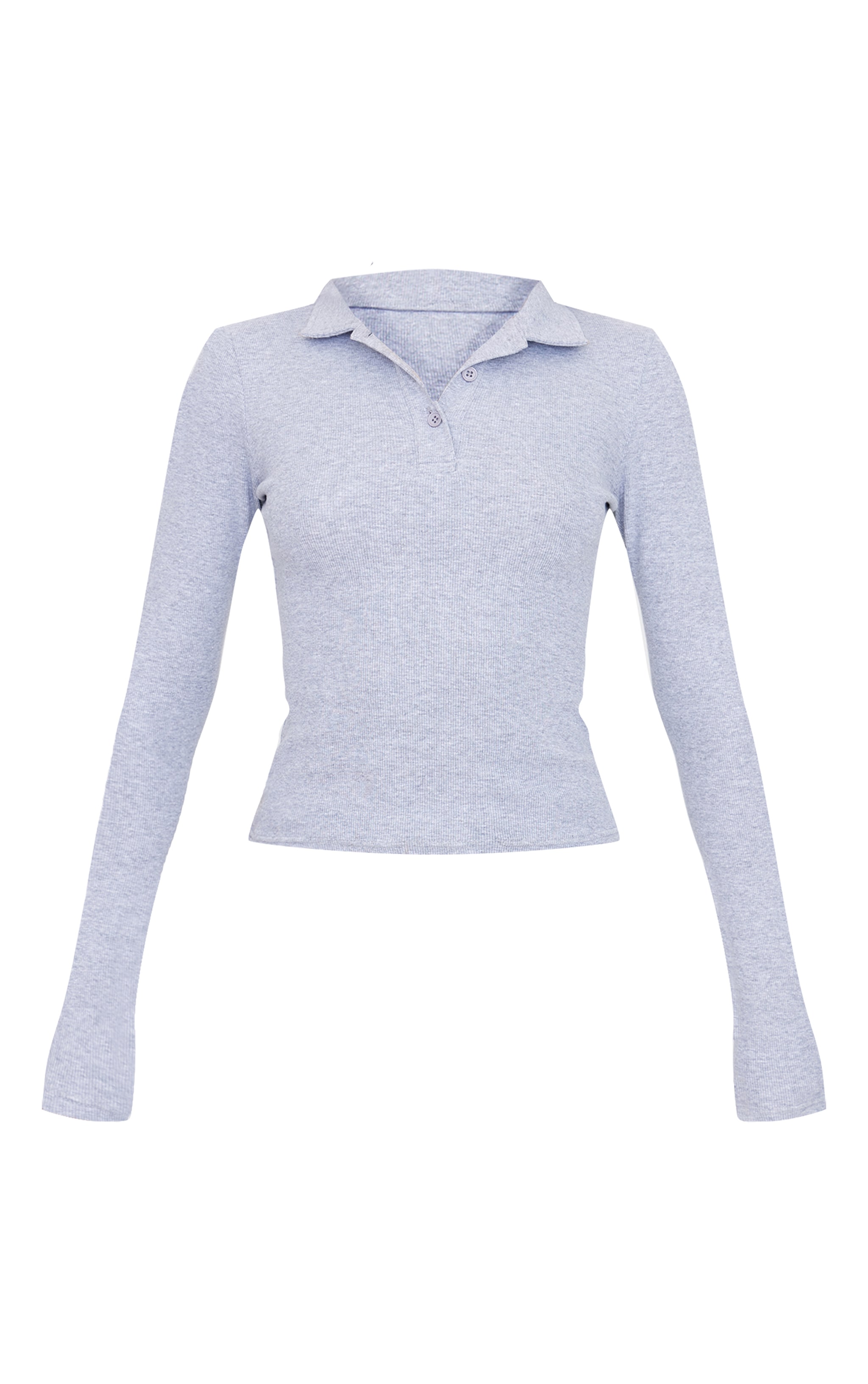 Tall Grey Marl Collared Long Sleeve Rib Top image 5