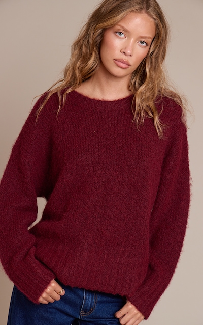 Burgundy Rib Detail Oversized Sweater