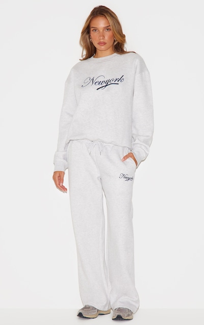 Ash Grey New York Embroidered Wide Leg Track Pants