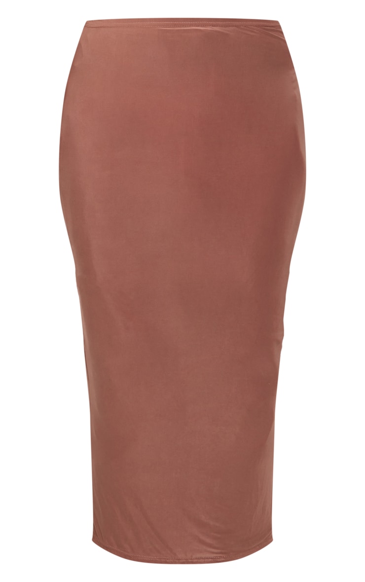 Plus Brown Slinky Low Rise Maxi Skirt image 5