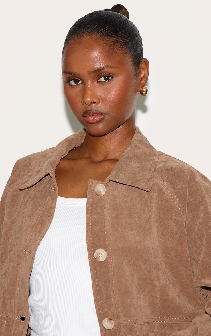 Beige Oversized Faux Suede Jacket image 4