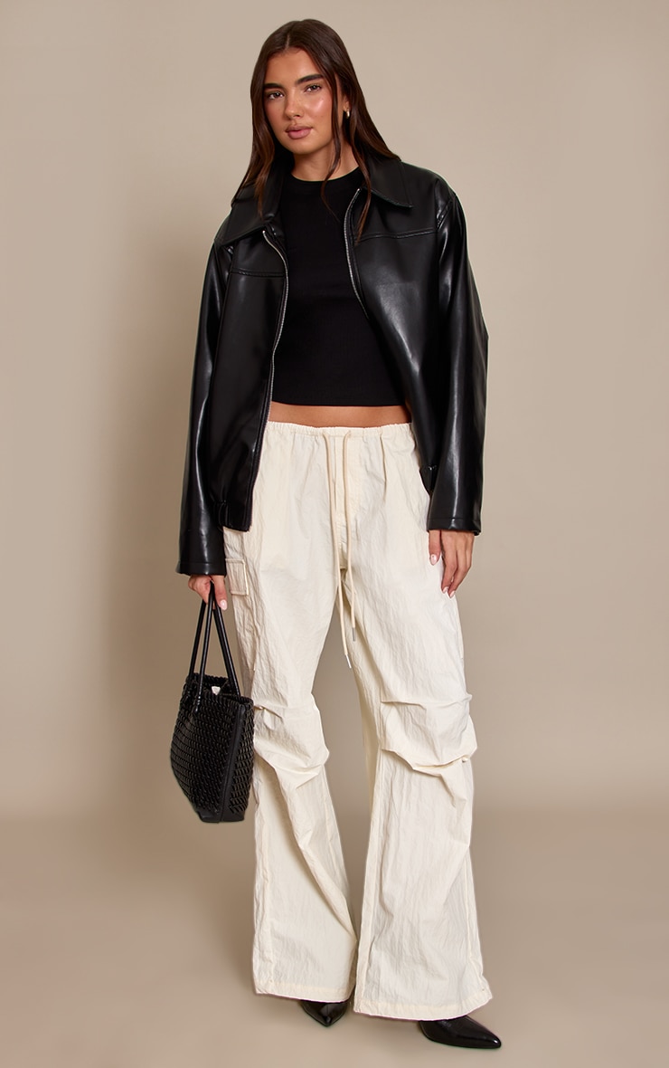 Cream Parachute Oversized Cargo Pocket Trouser