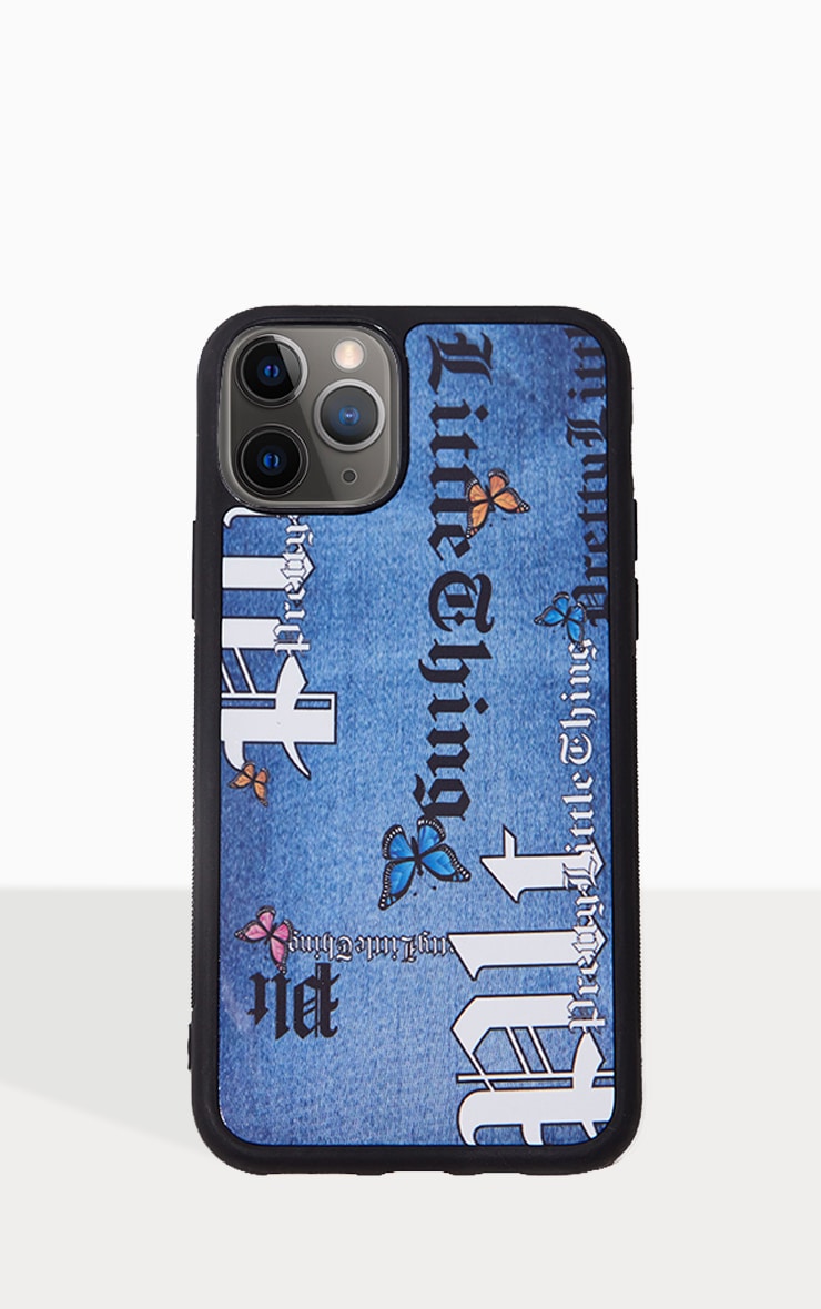 PRETTYLITTLETHING Blue Denim Look Butterfly Iphone 11Pro Phone Case