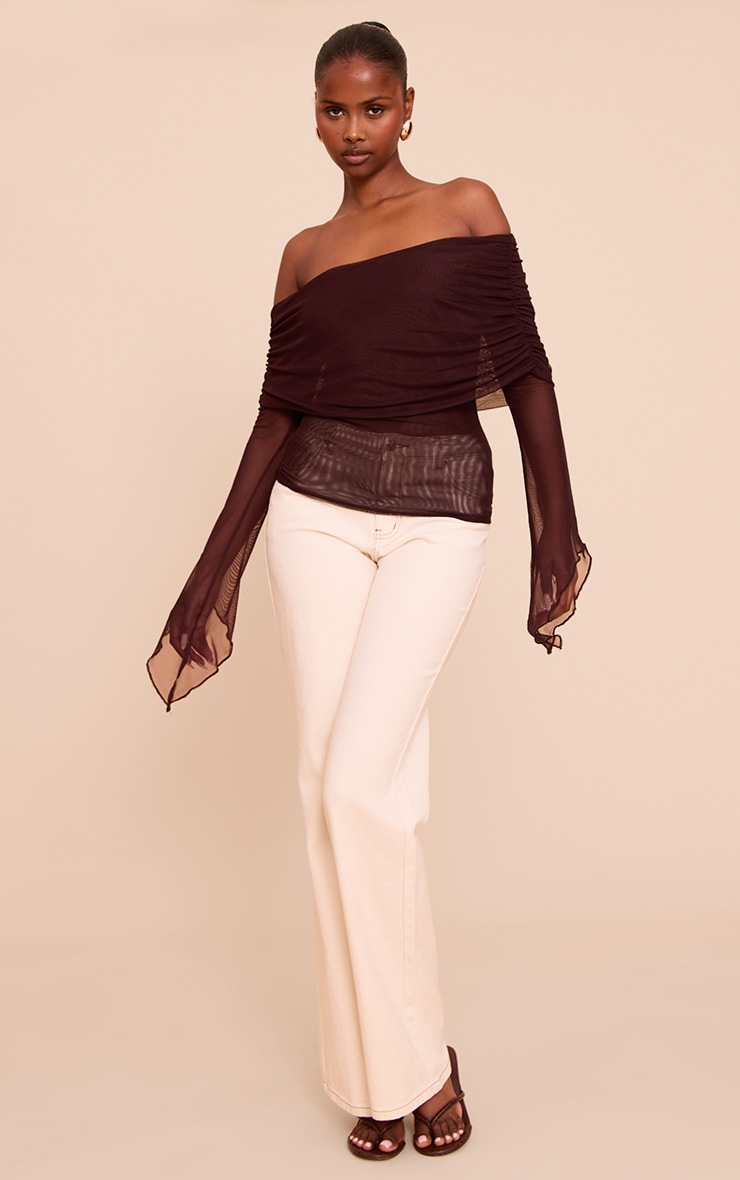Deep Chocolate Mesh Fold Over Extreme Sleeve Detail Top image 3