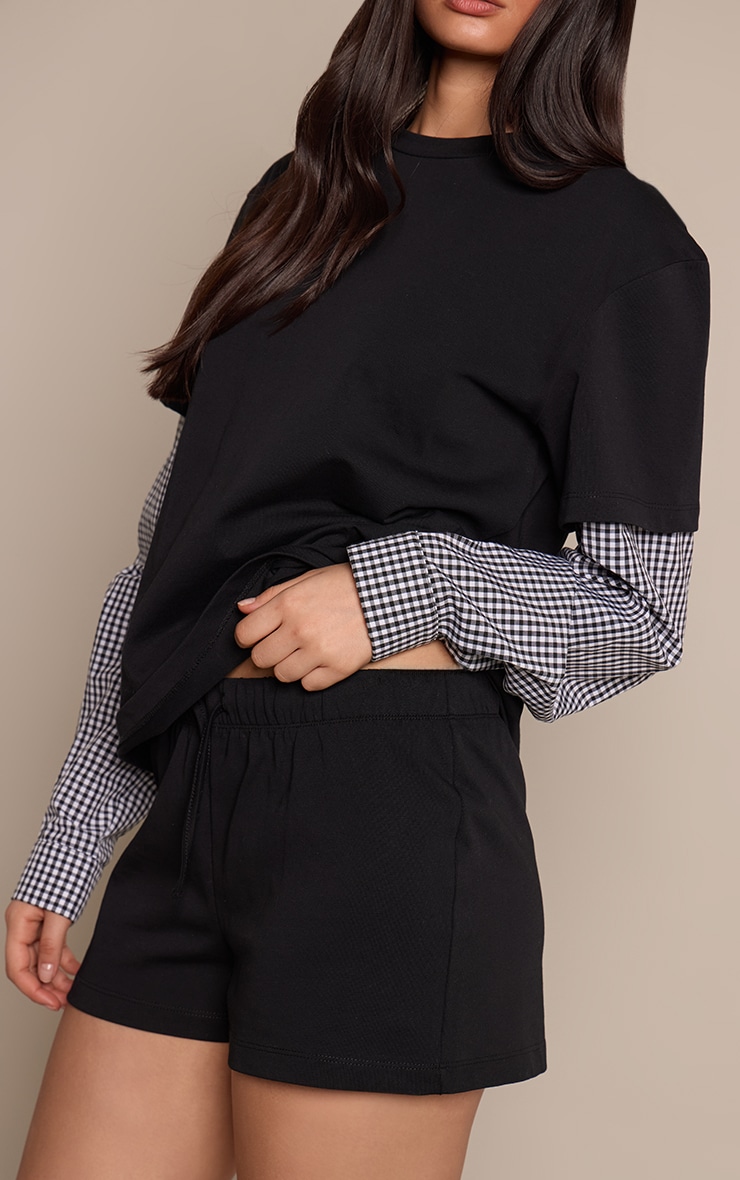 Black Cotton Jersey Checked Pocket Detail Shorts image 2