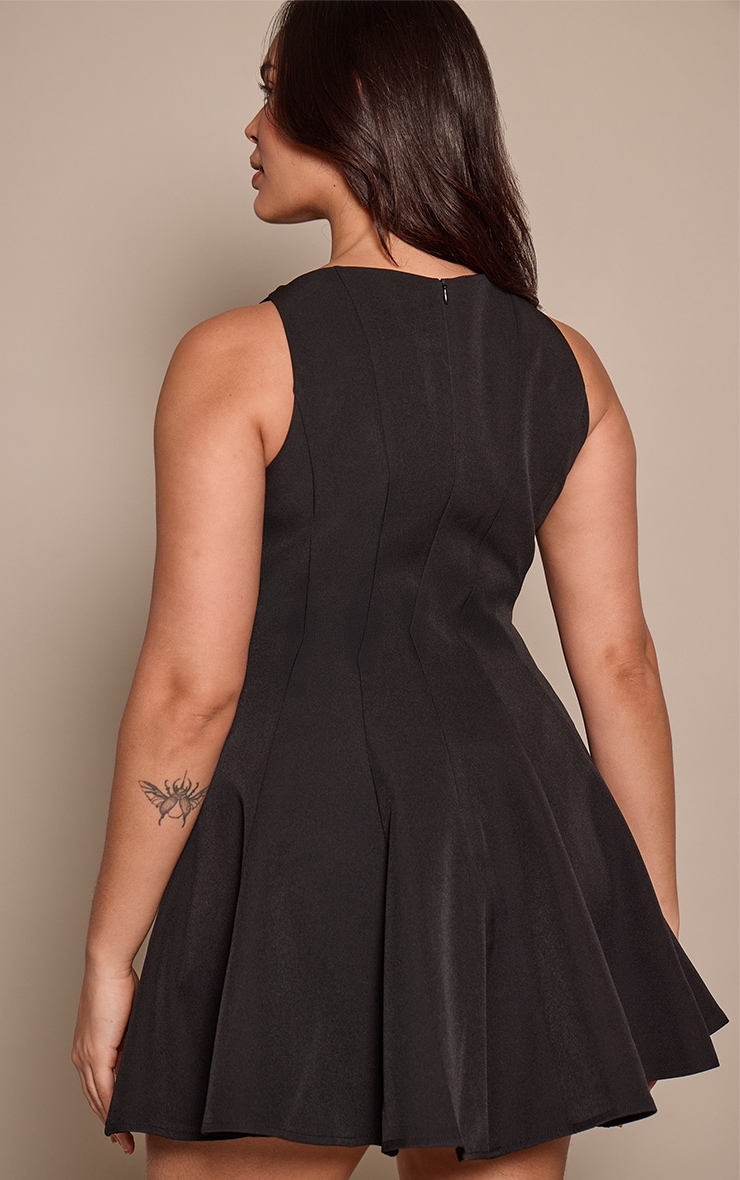 Plus Black Woven Pleated Slash Neck Shift Dress image 2