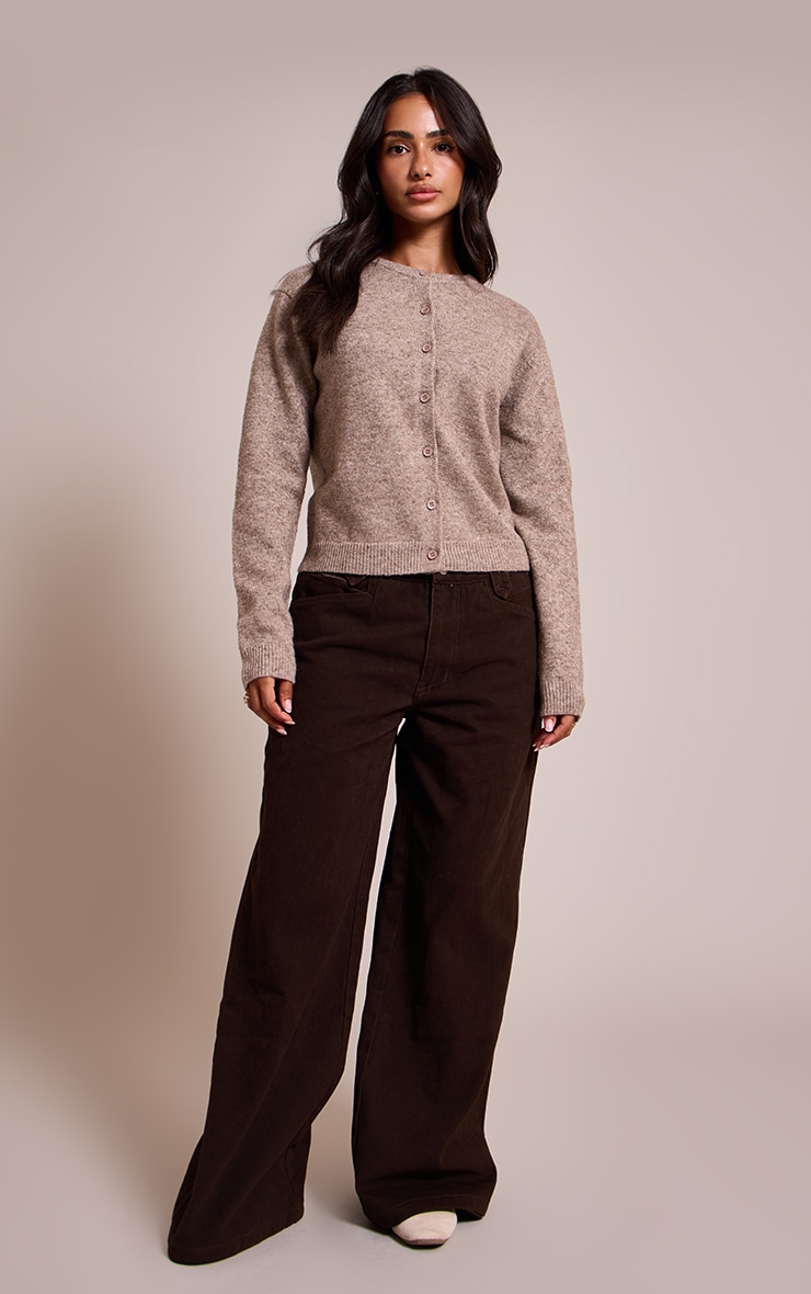 Petite Taupe Knit Button Through Cardigan image 3