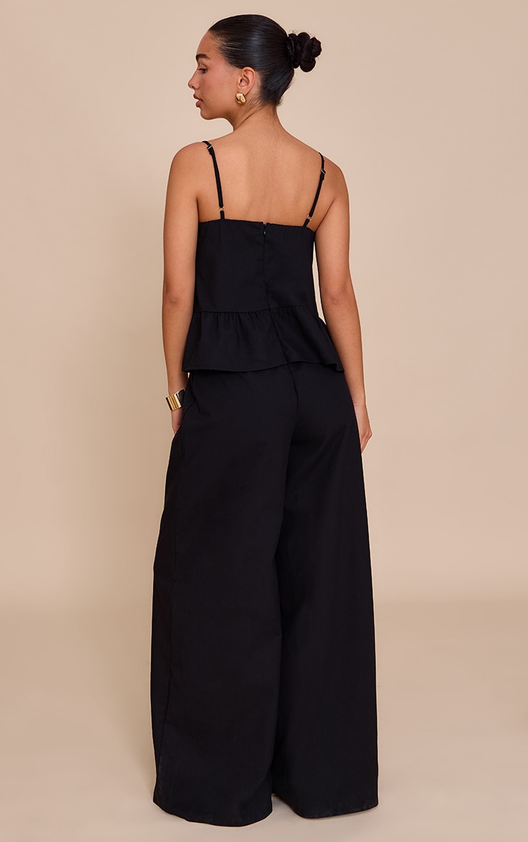 Black Linen Blend Peplum Detail Overlay Jumpsuit image 2