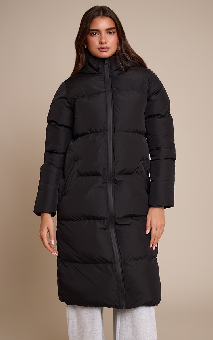 Black Longline Hooded Puffer Coat image 1
