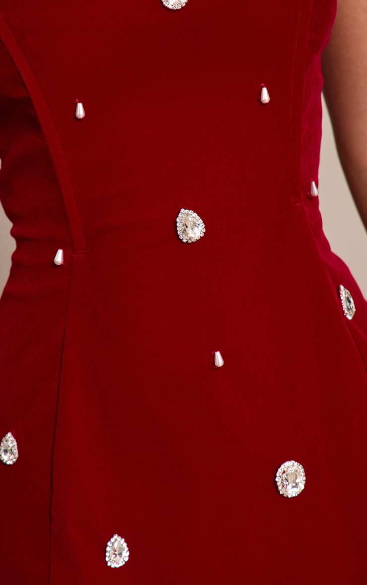 Petite Burgundy Embellished Velour Mini Dress image 4