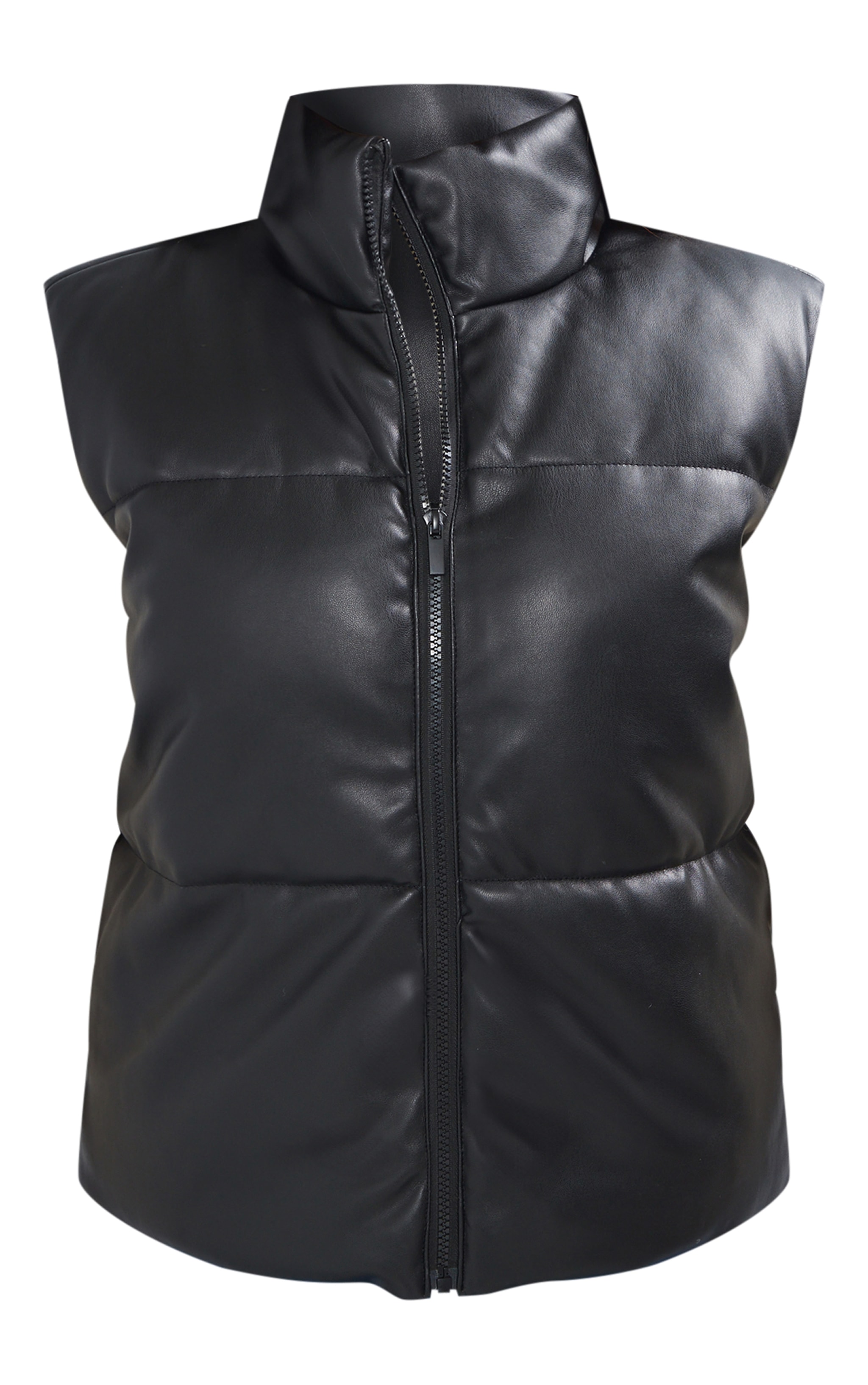 Petite Black Faux Leather Puffer Vest image 5