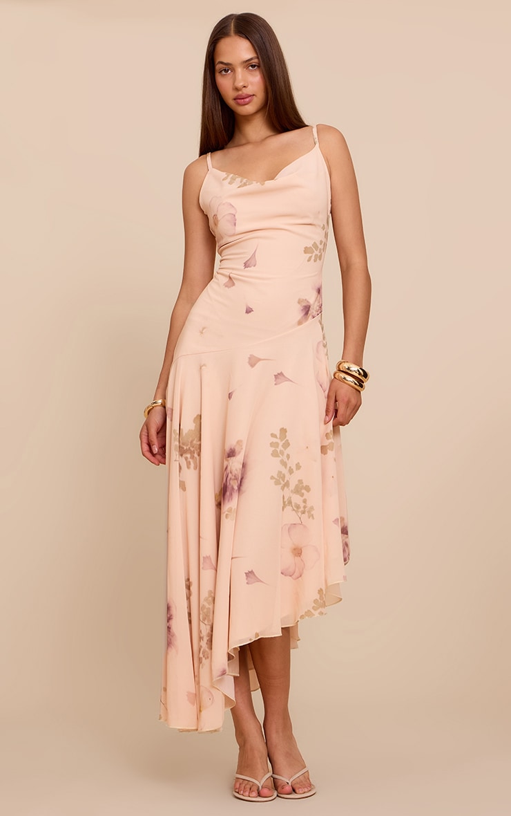 Cream Printed Strappy Cowl Neck Maxi Dress image 3