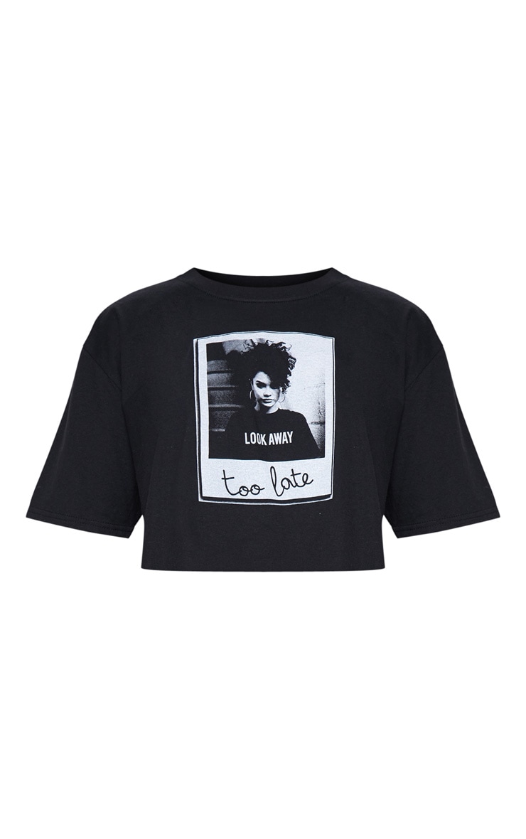 Black Too Late Slogan Oversized Crop T Shirt image 3